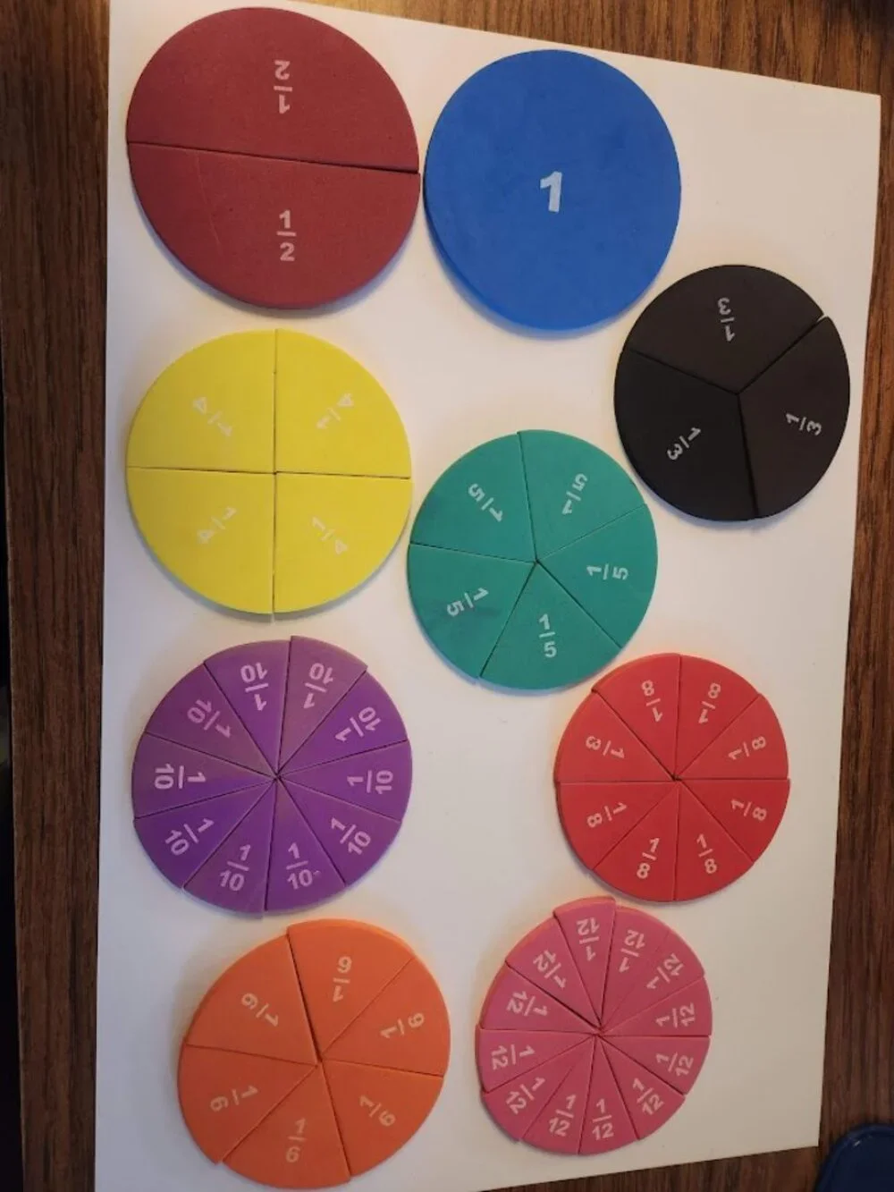 Foam Numbered Fraction Circles Math Manipulatives Toys Tools Educational Kit Set